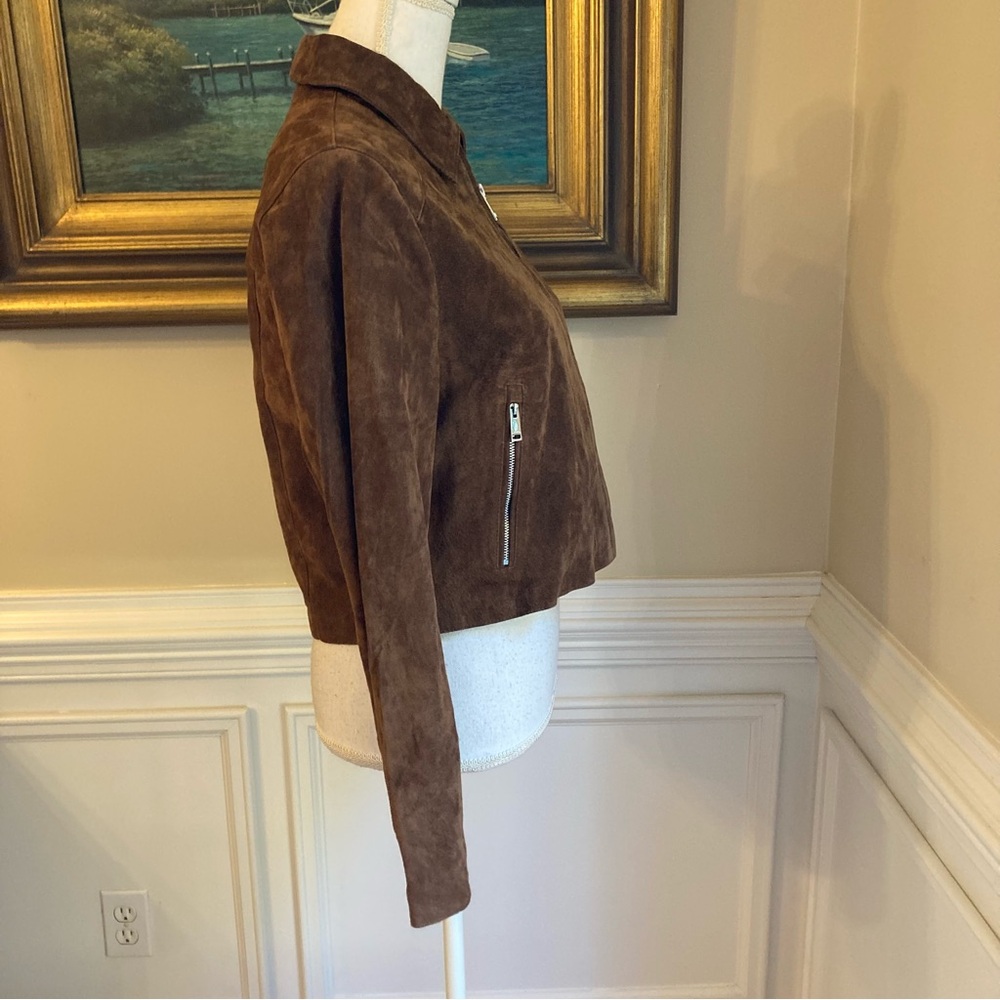 ZARA Brown Real Suede Leather Jacket - Picture 4 of 11